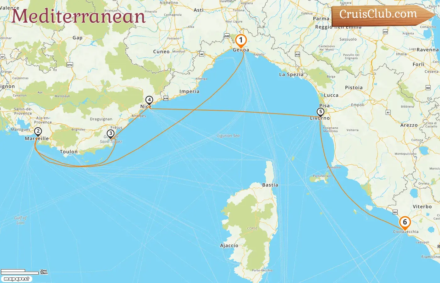 Cruise in the Mediterranean from Genoa to Civitavecchia aboard EXPLORA III ship with visits to Italy and France for 6 days