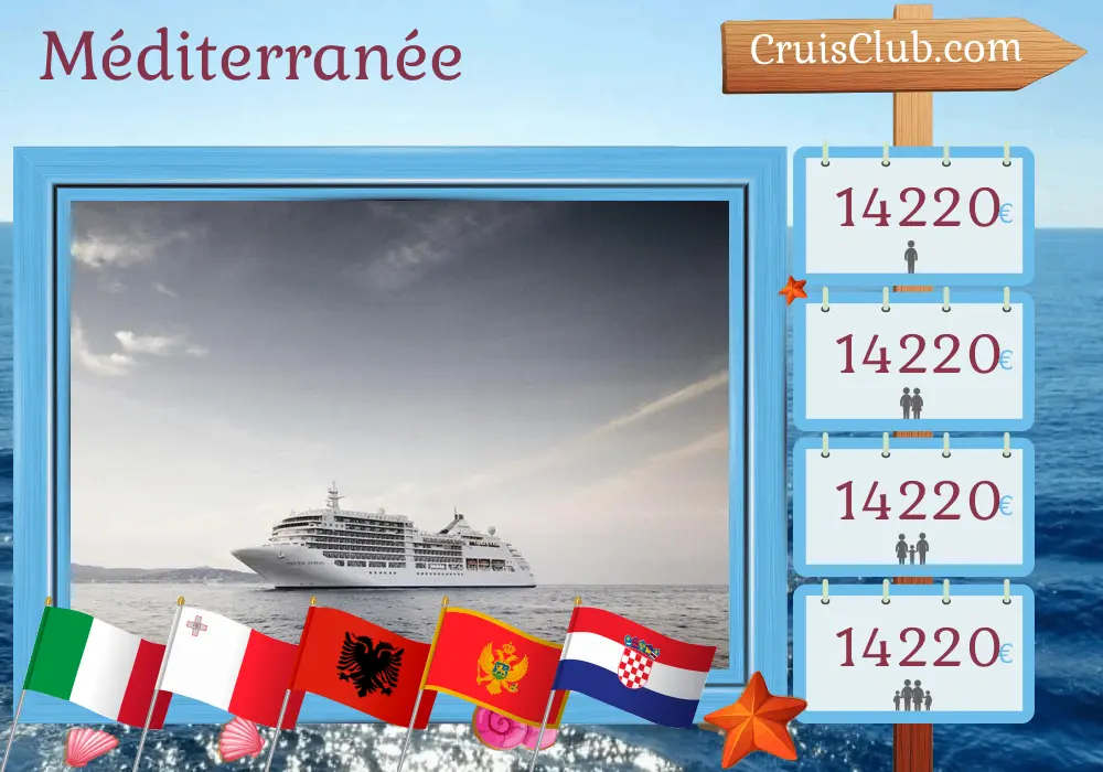 Croisière en Méditerranée de Civitavecchia à Venise à bord du navire Silver Spirit avec des visites en Italie, à Malte, en Albanie, au Monténégro et en Croatie pendant 13 jours