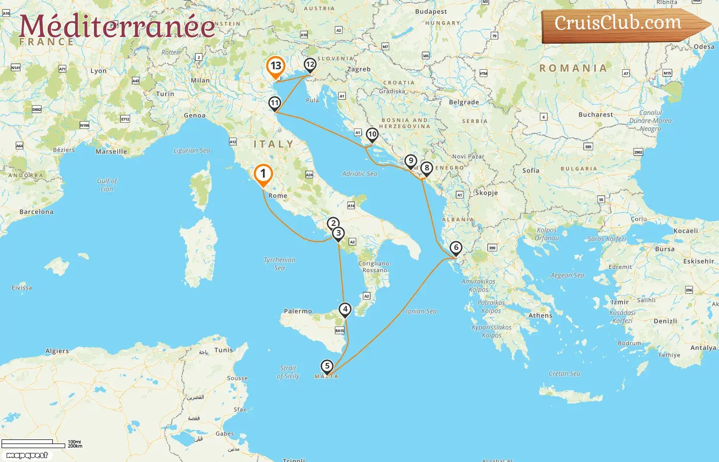 Croisière en Méditerranée de Civitavecchia à Venise à bord du navire Silver Spirit avec des visites en Italie, à Malte, en Albanie, au Monténégro et en Croatie pendant 13 jours