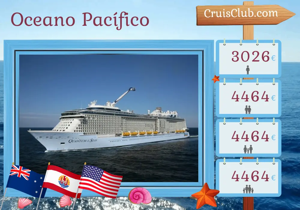 Cruzeiro pelo Pacífico Sul de Brisbane a Seattle a bordo do navio Quantum of the Seas com visitas à Austrália, Polinésia Francesa e EUA por 24 dias