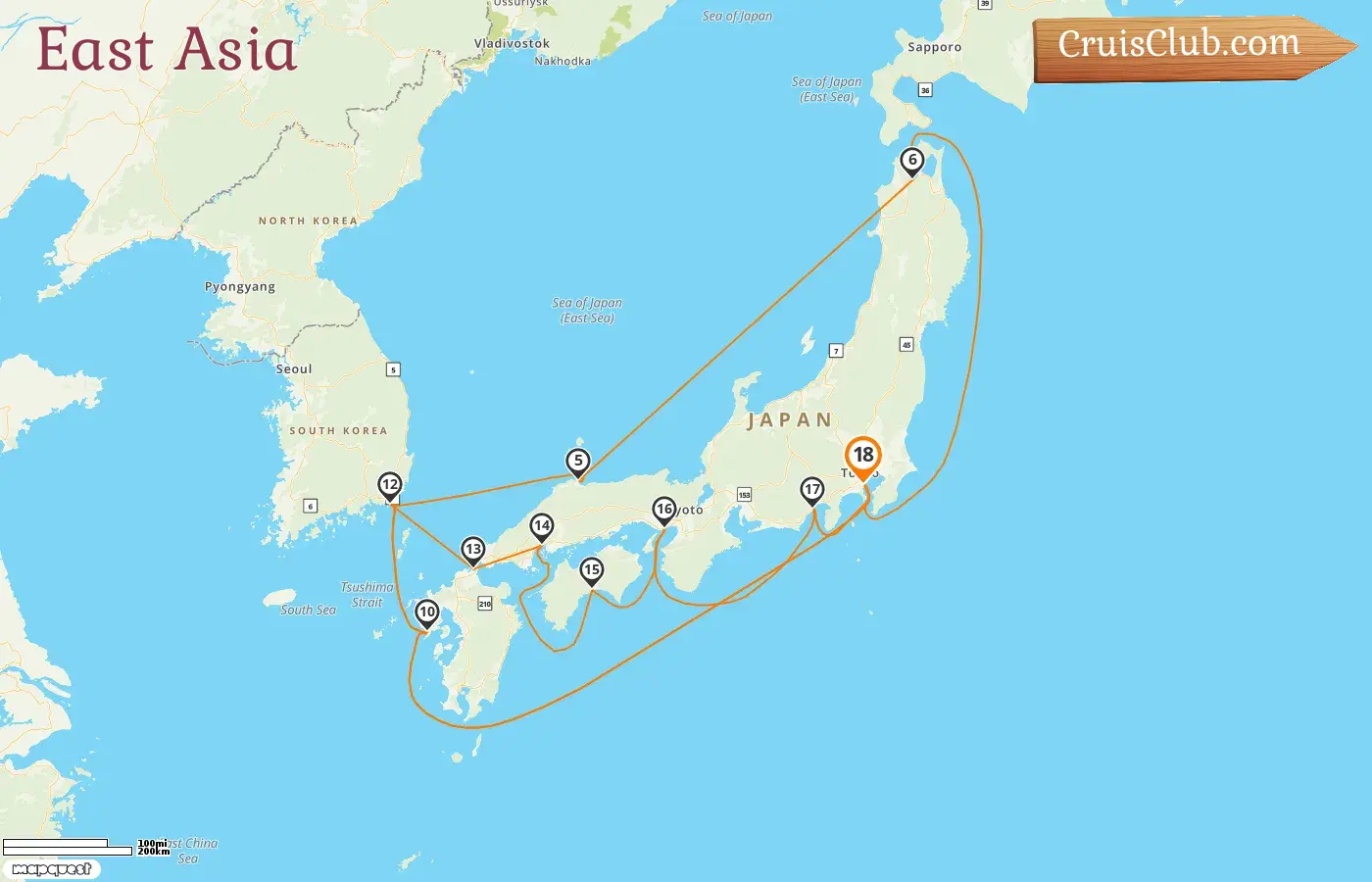 Cruise in the East Asia from Yokohama aboard Diamond Princess ship with visits to Japan and South Korea for 18 days