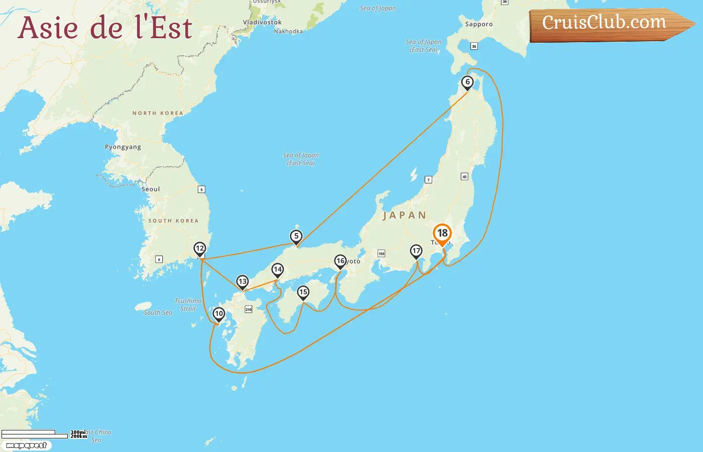 Croisière dans l`Est de l`Asie au départ de Yokohama à bord du navire Diamond Princess avec des visites au Japon et en Corée du Sud pendant 18 jours