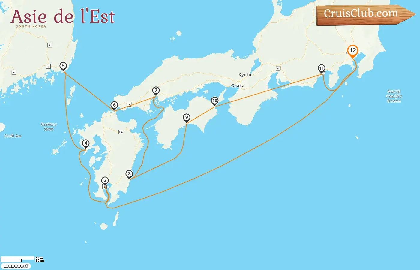 Croisière en Asie de l`Est au départ de Yokohama à bord du navire Diamond Princess avec des escales au Japon et en Corée du Sud pendant 12 jours