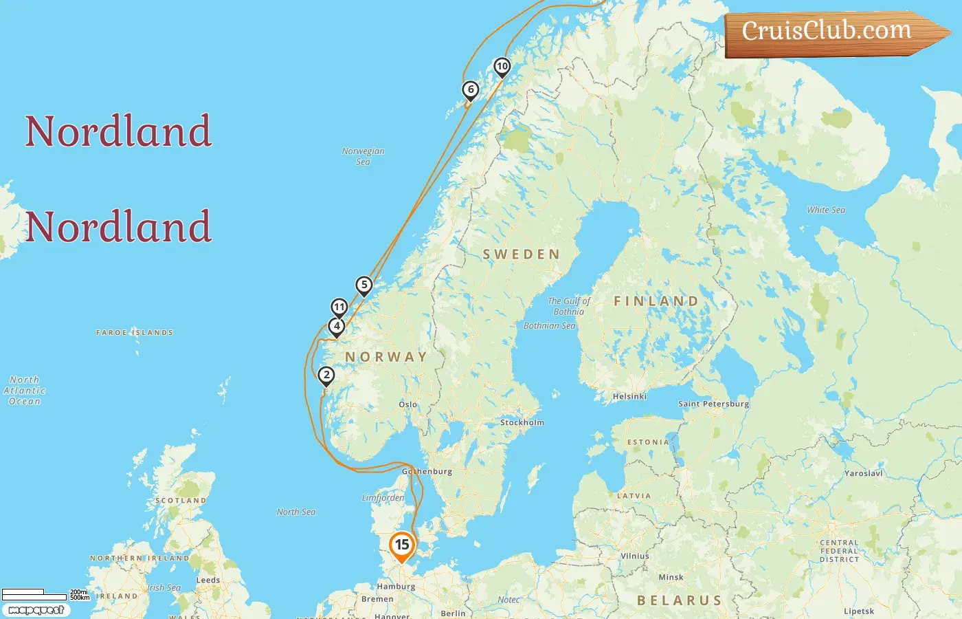 Cruzeiro no Norte partindo de Kiel a bordo do navio Vasco da Gama com visitas à Noruega por 15 dias