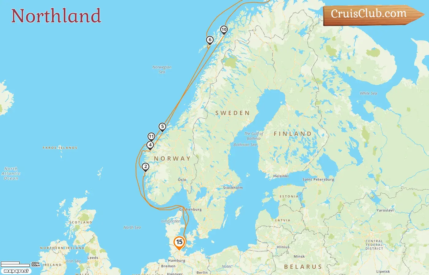 Cruise in the Northland from Kiel aboard Vasco da Gama ship with visits to Norway for 15 days