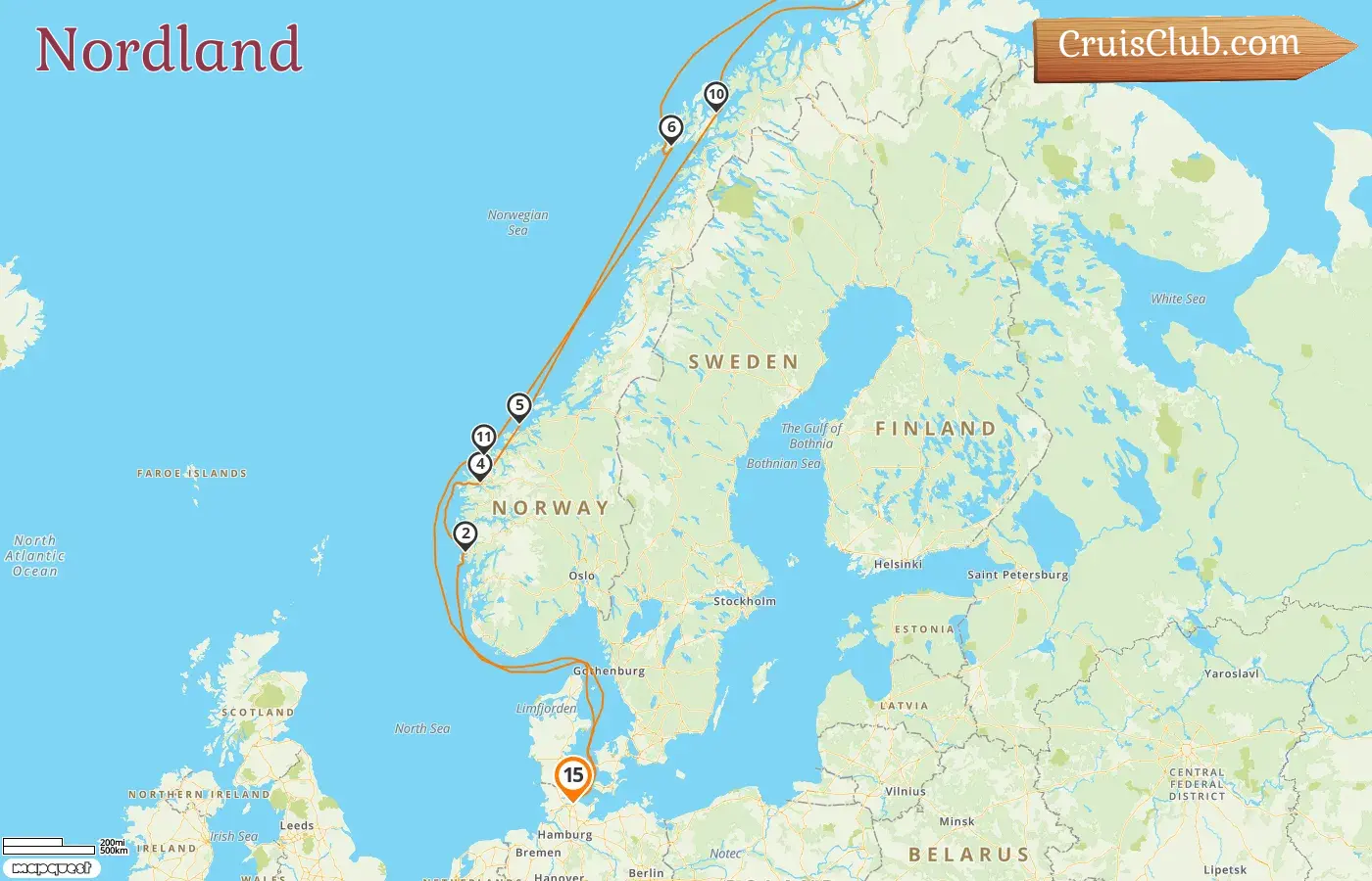 Croisière dans le nord depuis Kiel à bord du navire Vasco da Gama avec des visites en Norvège pendant 15 jours
