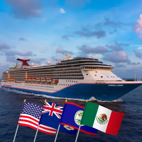 Cruise in the Western Caribbean from Tampa aboard Carnival Legend ship with visits to USA, Cayman Islands, Honduras, Belize, and Mexico for 9 days