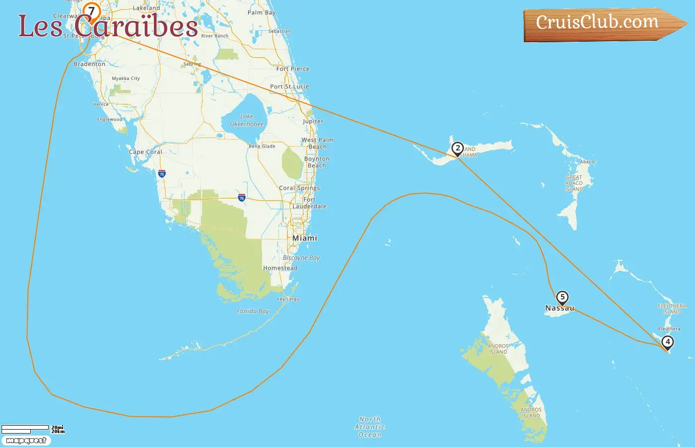 Croisière dans les Caraïbes au départ de Tampa à bord du navire Carnival Paradise avec des escales aux États-Unis et aux Bahamas pendant 7 jours