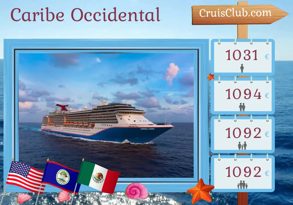 Crucero por el Caribe Occidental desde Tampa a bordo del barco Carnival Legend con visitas a EE. UU., Belice, Honduras y México durante 7 días