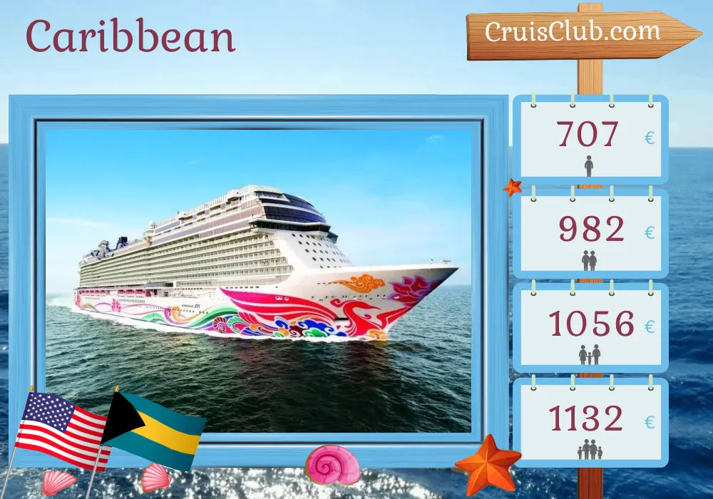 Cruise in the Caribbean from Port Canaveral / Orlando aboard Norwegian Joy ship with visits to USA and Bahamas for 5 days