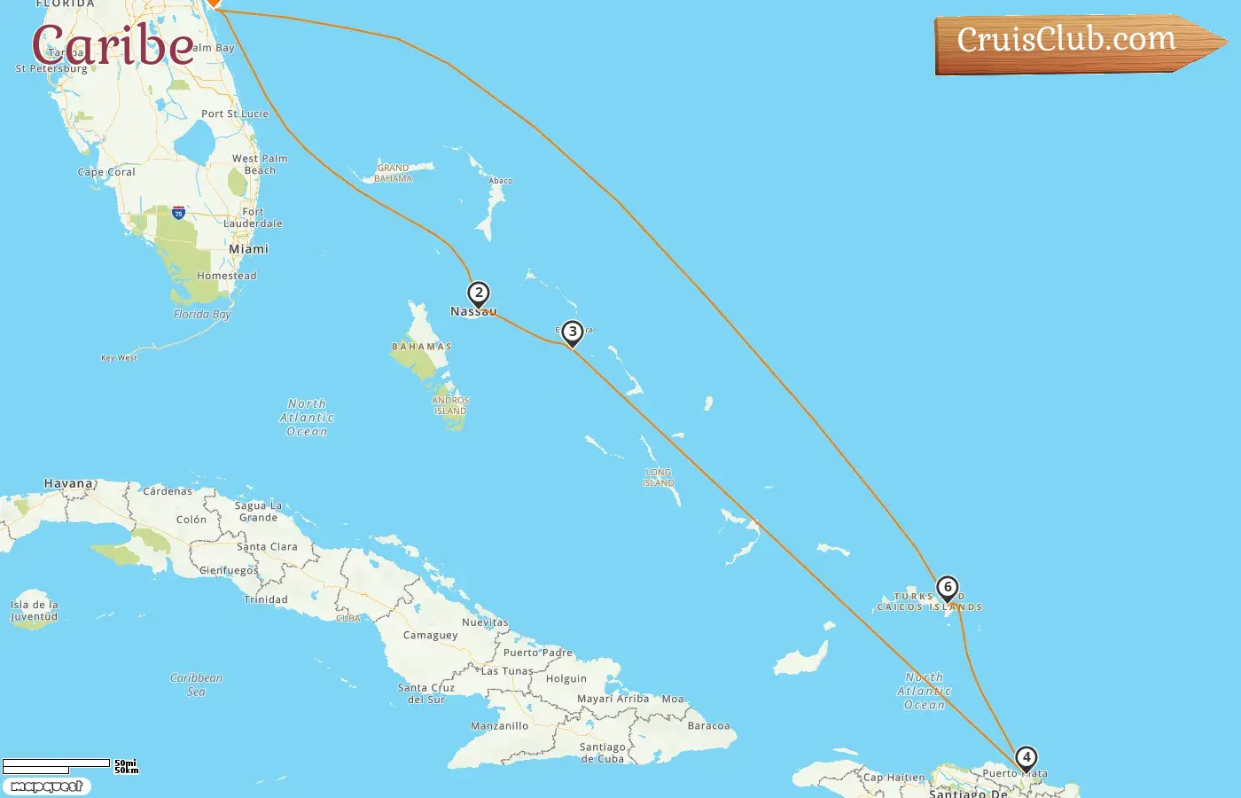 Cruzeiro no Caribe de Port Canaveral / Orlando a bordo do navio Caribbean Princess com visitas aos EUA, Bahamas e República Dominicana por 8 dias