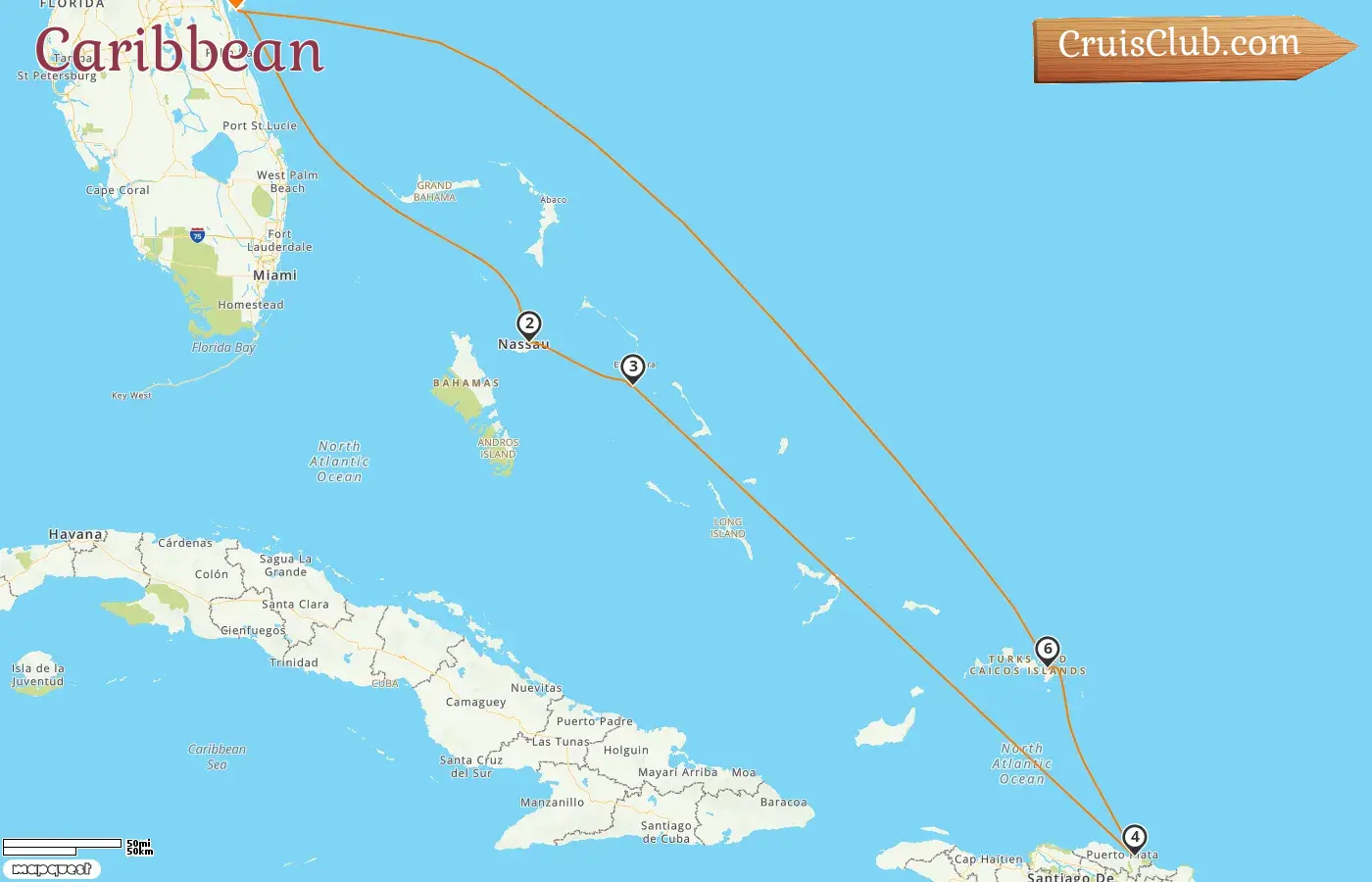Cruise in the Caribbean from Port Canaveral / Orlando aboard Caribbean Princess ship with visits to USA, Bahamas, and Dominican Republic for 8 days