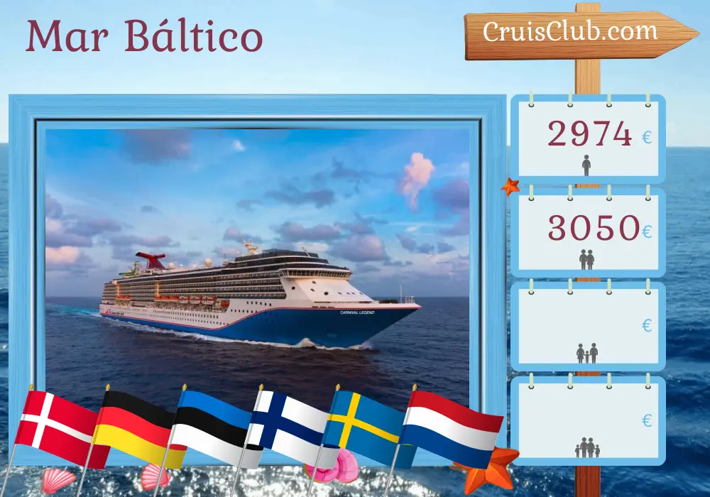Crucero por el Mar Báltico desde Dover a bordo del barco Carnival Legend con visitas a Dinamarca, Alemania, Estonia, Finlandia, Suecia y Países Bajos durante 13 días