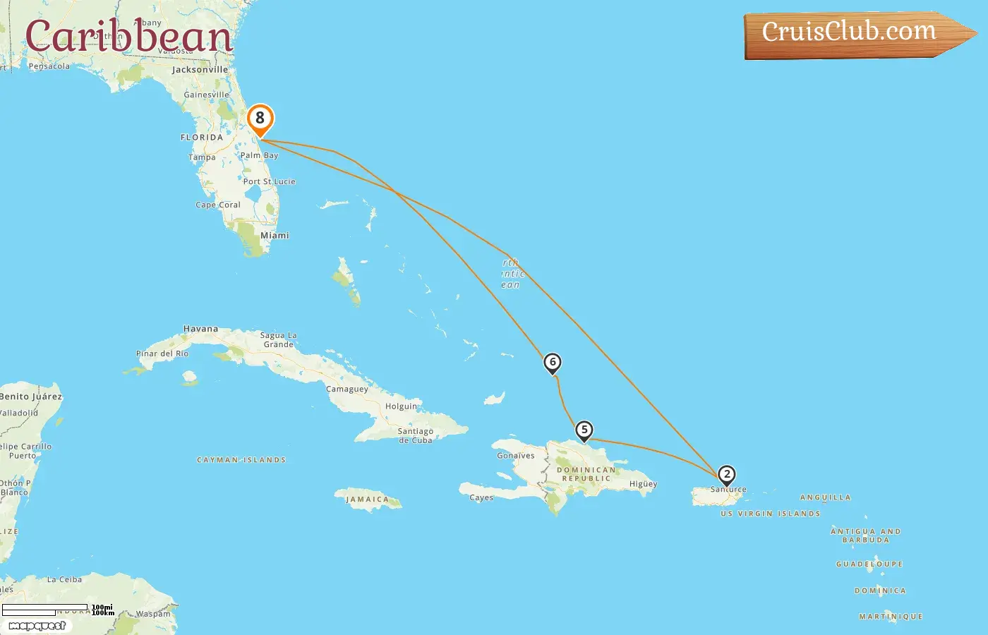 Cruise in the Caribbean from Port Canaveral / Orlando aboard Caribbean Princess ship with visits to USA, Puerto Rico, and Dominican Republic for 8 days