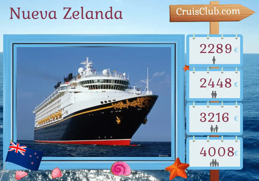 Crucero en Nueva Zelanda desde Auckland a bordo del barco Disney Wonder con visitas a Nueva Zelanda durante 6 días