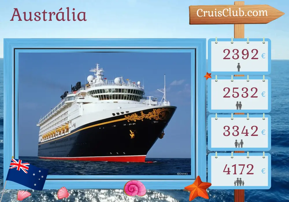 Cruzeiro na Austrália partindo de Sydney a bordo do navio Disney Wonder com visitas à Austrália por 6 dias
