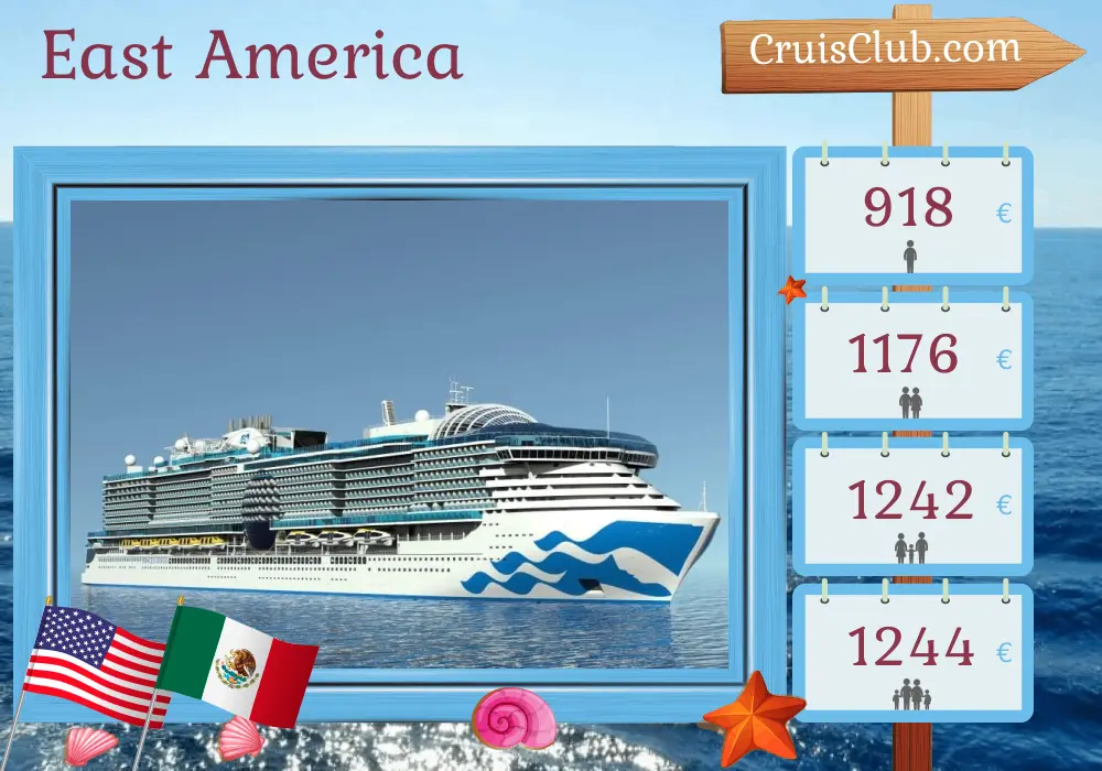 Cruise in the East America from Fort Lauderdale aboard Sun Princess ship with visits to USA and Mexico for 5 days