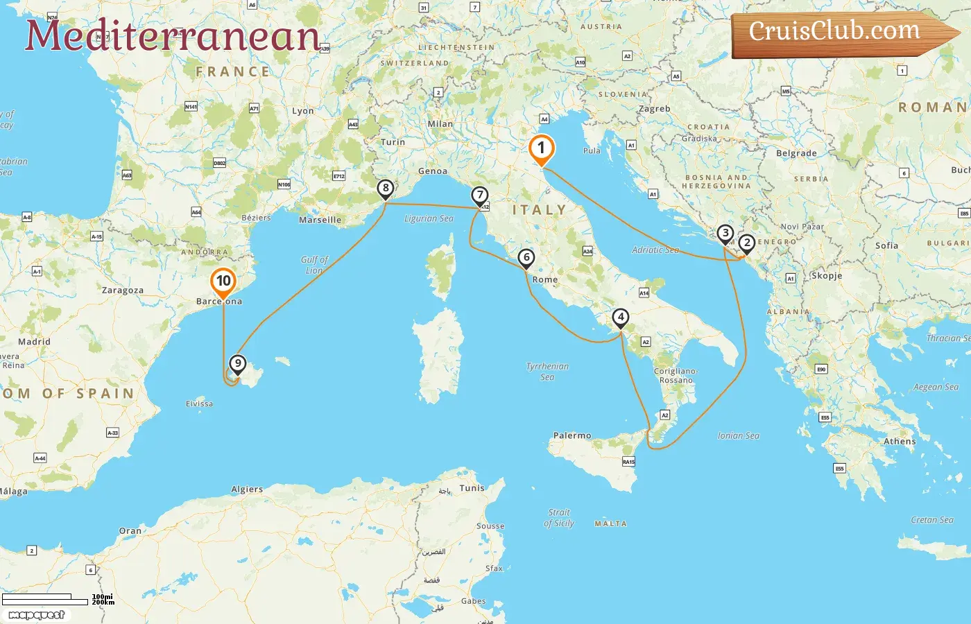 Cruise in the Mediterranean from Ravenna to Barcelona aboard Norwegian Viva ship with visits to Italy, Montenegro, Croatia, France, and Spain for 10 days
