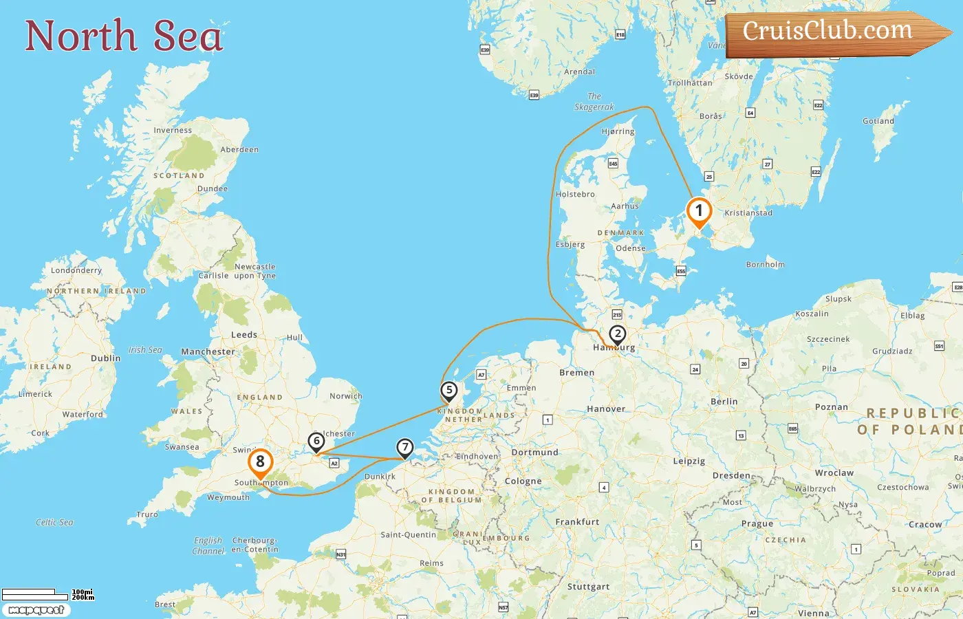 Cruise in the North Sea from Copenhagen to Southampton aboard Norwegian Sky ship with visits to Denmark, Germany, Netherlands, and Belgium for 8 days