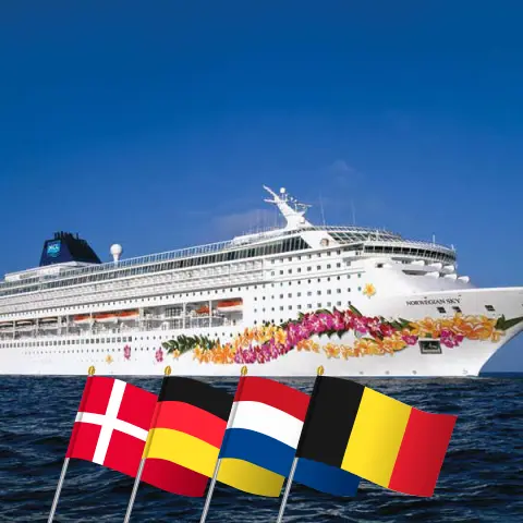 Cruise in the North Sea from Copenhagen to Southampton aboard Norwegian Sky ship with visits to Denmark, Germany, Netherlands, and Belgium for 8 days