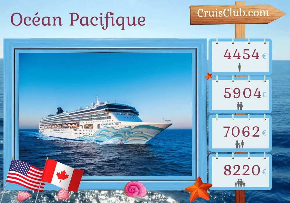Croisière dans l`océan Pacifique de Honolulu à Vancouver à bord du navire Norwegian Spirit avec des visites aux États-Unis et au Canada pour 17 jours