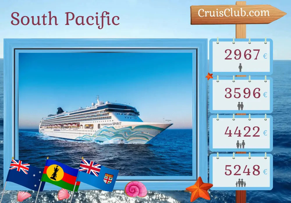 Cruise in the South Pacific from Sydney to Lautoka aboard Norwegian Spirit ship with visits to Australia, New Caledonia, Vanuatu, and Fiji for 12 days
