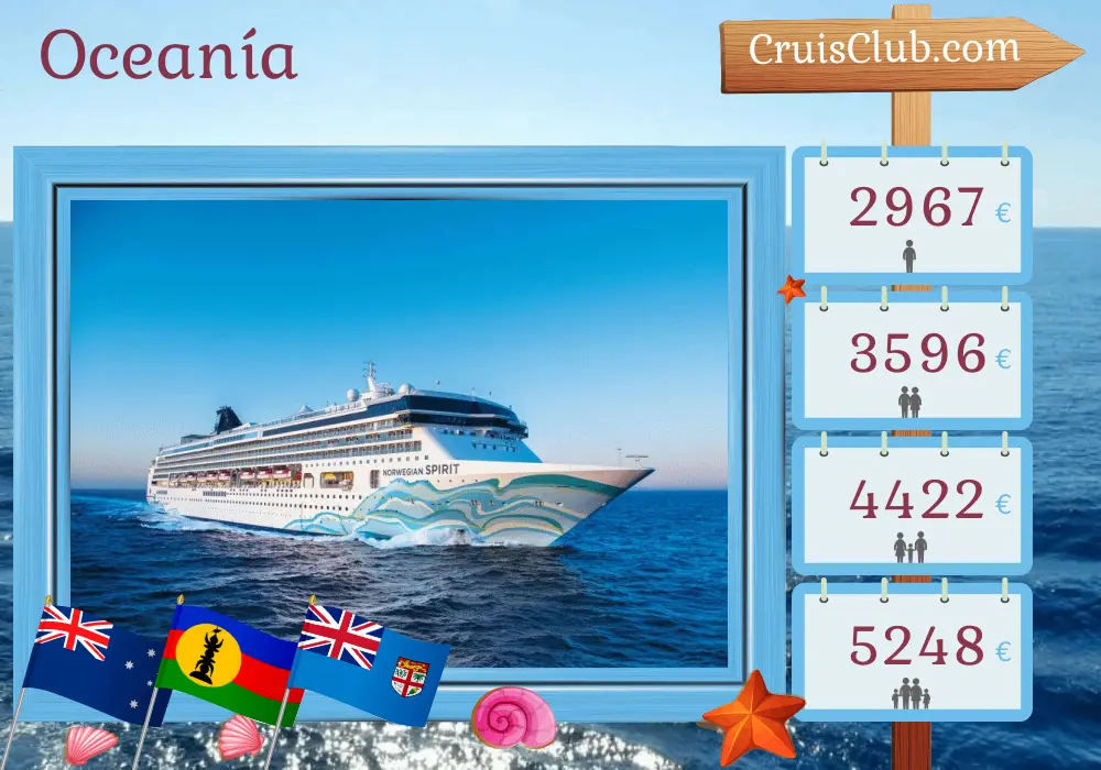Crucero en el Pacífico Sur desde Sídney a Lautoka a bordo del barco Norwegian Spirit con visitas a Australia, Nueva Caledonia, Vanuatu y Fiyi durante 12 días