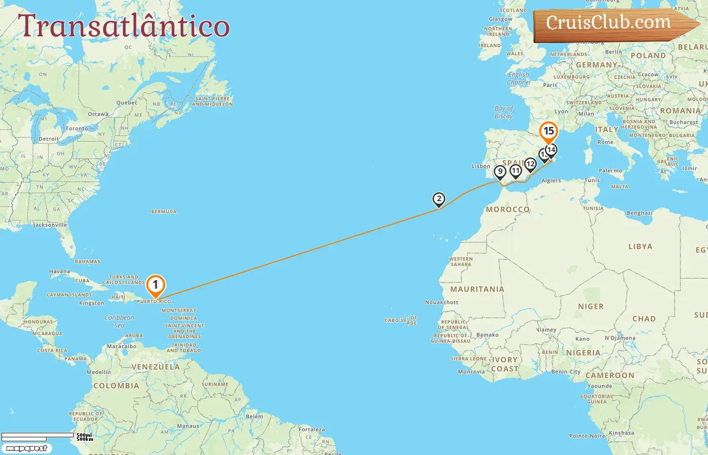 Cruzeiro Transatlântico de Saint John a Barcelona a bordo do navio Norwegian Epic com visitas a Porto Rico e Espanha por 15 dias
