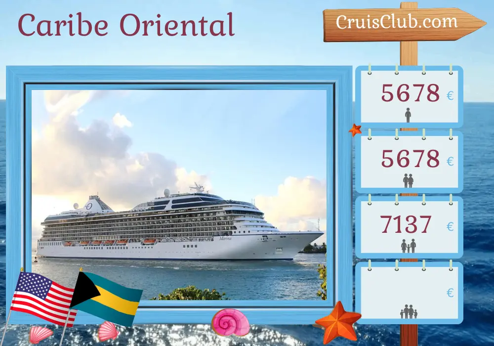 Cruzeiro no Caribe Oriental a partir de Miami a bordo do navio Oceania Marina com visitas aos Estados Unidos, Bahamas, Porto Rico e República Dominicana por 11 dias