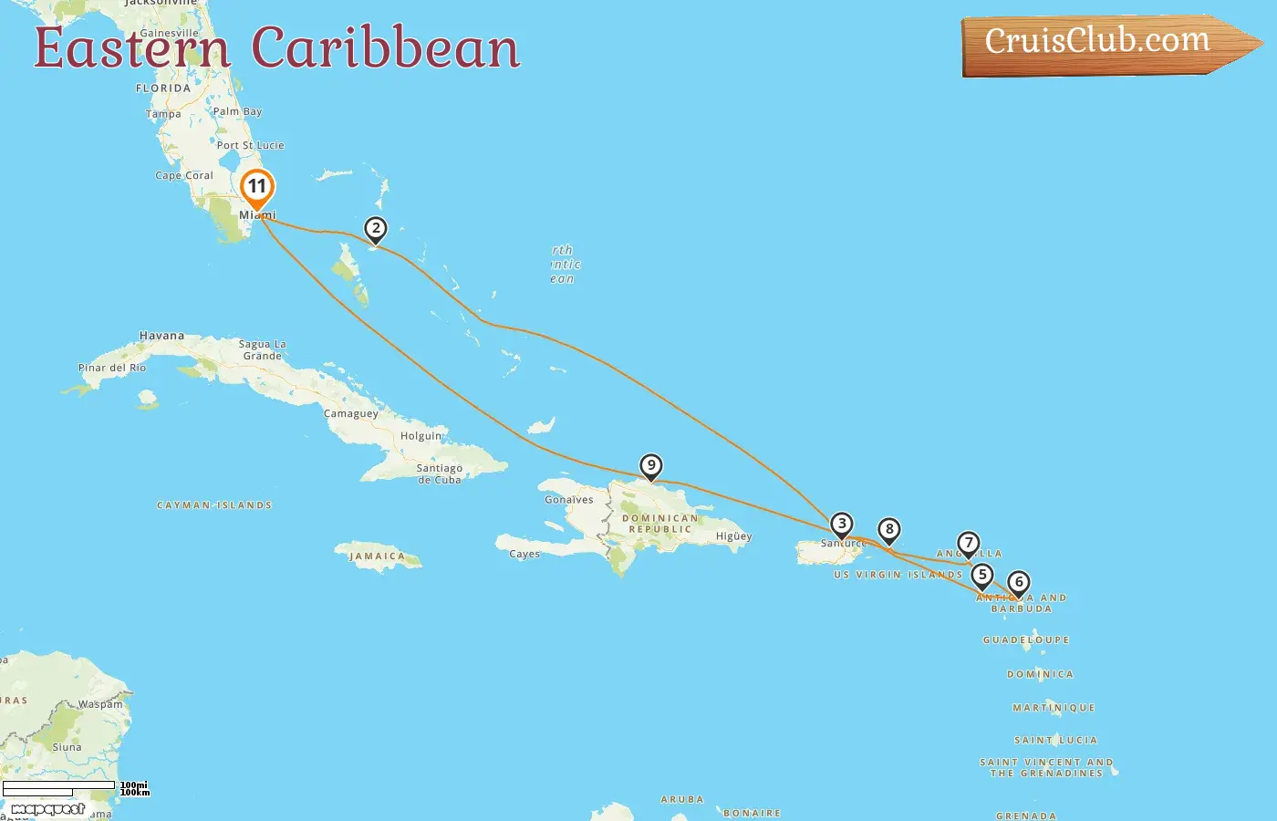 Cruise in the Eastern Caribbean from Miami aboard Oceania Marina ship with visits to USA, Bahamas, Puerto Rico, and Dominican Republic for 11 days