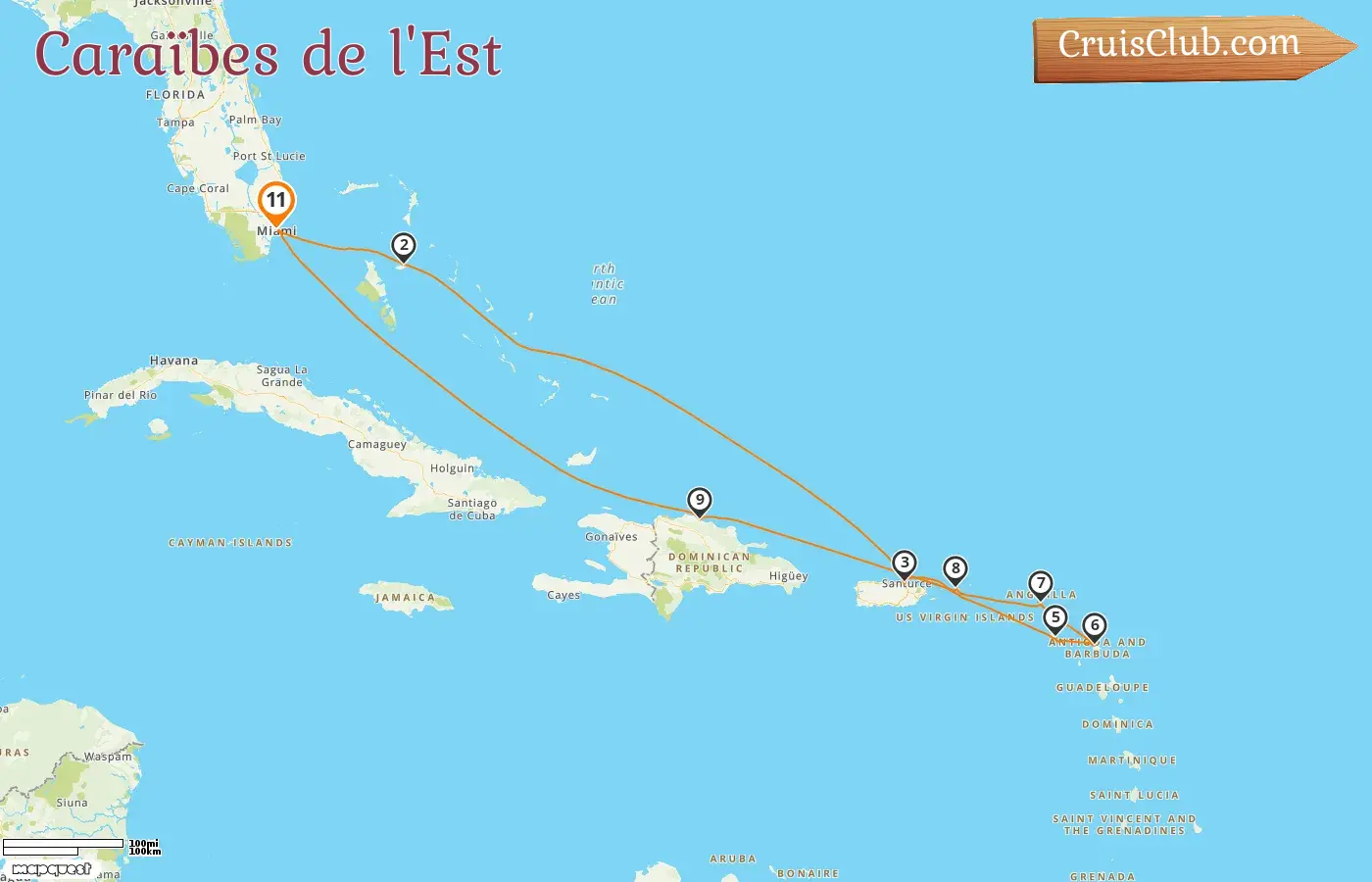 Croisière dans les Caraïbes orientales au départ de Miami à bord du navire Oceania Marina avec des escales aux États-Unis, aux Bahamas, à Porto Rico et en République dominicaine pendant 11 jours