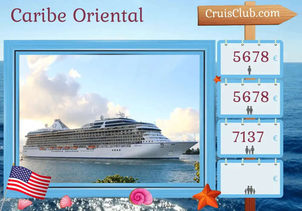 Crucero por el Caribe Oriental desde Miami a bordo del barco Oceania Marina con visitas a EE. UU., República Dominicana, Puerto Rico y San Bartolomé durante 11 días