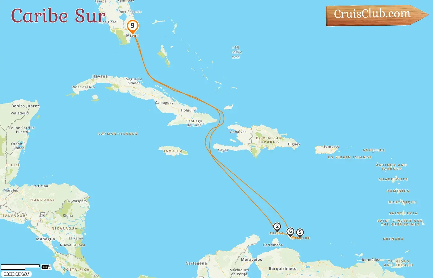 Crucero por el Caribe Sur desde Miami a bordo del barco Carnival Firenze con visitas a EE. UU., Aruba y Curazao durante 9 días