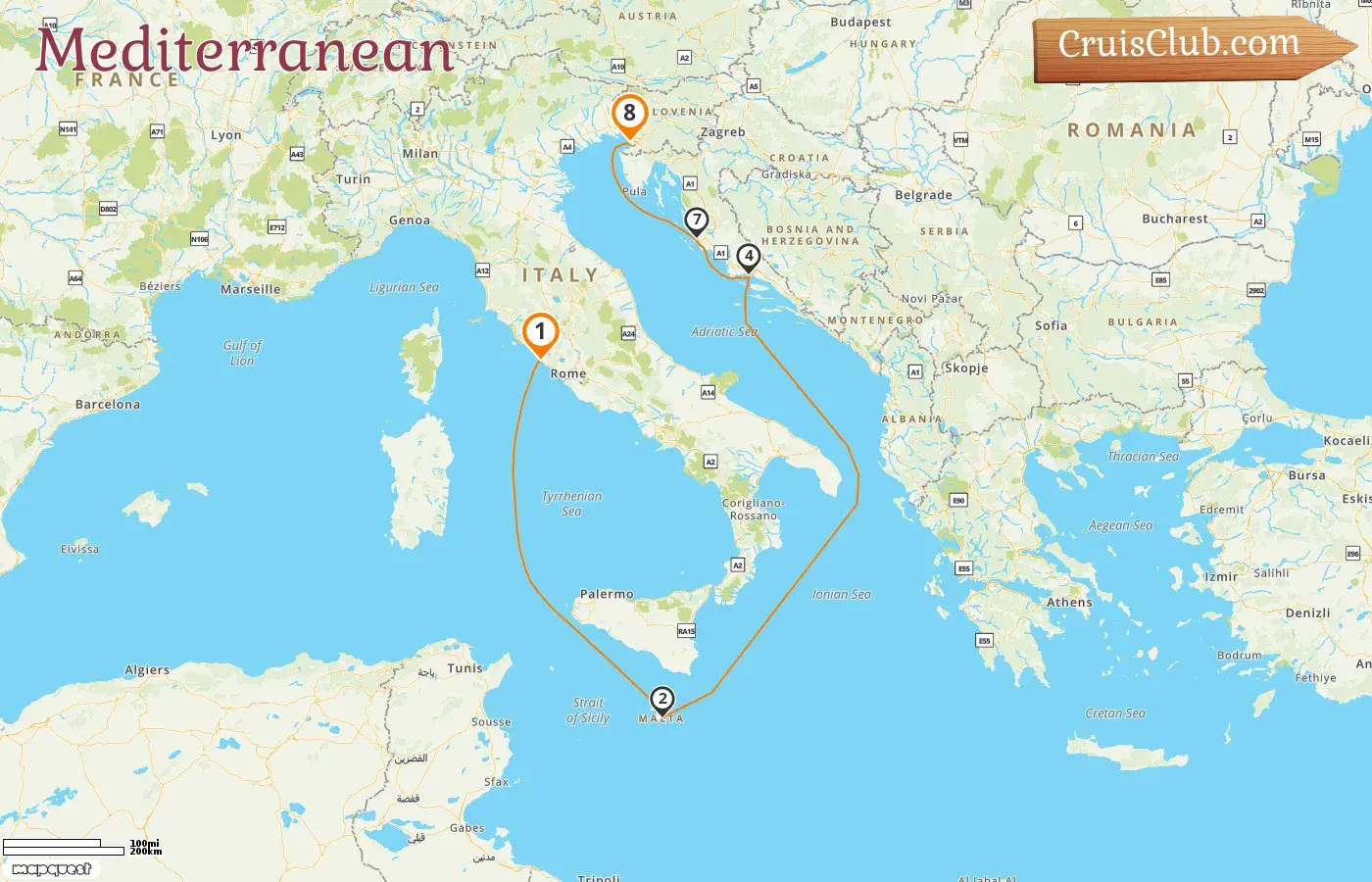 Cruise in the Mediterranean from Civitavecchia to Trieste aboard Queen Elizabeth ship with visits to Italy, Malta, and Croatia for 8 days