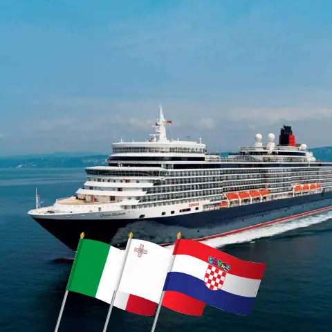 Cruise in the Mediterranean from Civitavecchia to Trieste aboard Queen Elizabeth ship with visits to Italy, Malta, and Croatia for 8 days