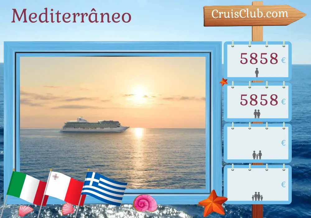 Cruzeiro no Mediterrâneo de Civitavecchia a Istambul a bordo do navio Oceania Allura com visitas à Itália, Malta, Grécia e Turquia por 11 dias