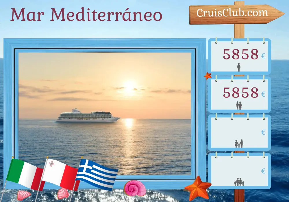 Crucero por el Mediterráneo desde Civitavecchia a Estambul a bordo del barco Oceania Allura con visitas a Italia, Malta, Grecia y Turquía durante 11 días