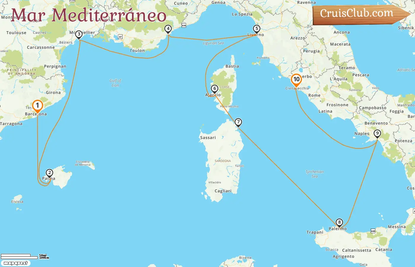 Crucero por el Mediterráneo desde Barcelona a Civitavecchia a bordo del barco Oceania Allura con visitas a España, Francia e Italia durante 10 días