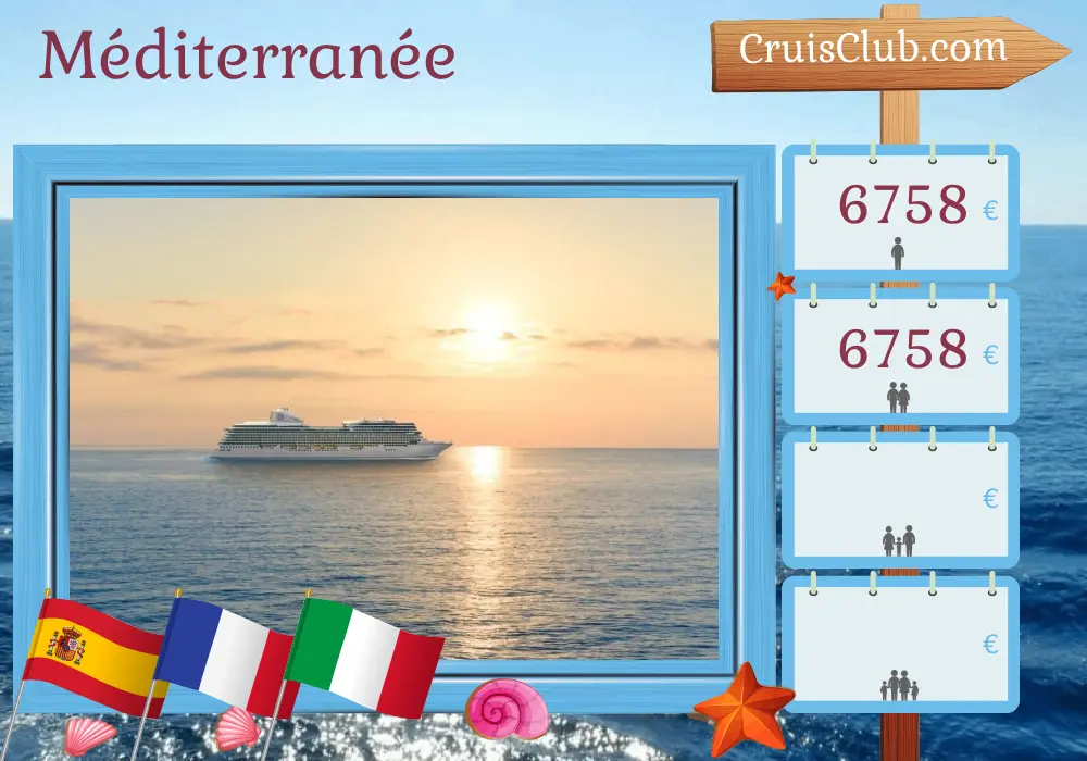 Croisière en Méditerranée de Barcelone à Civitavecchia à bord du navire Oceania Allura avec des visites en Espagne, en France et en Italie pendant 10 jours