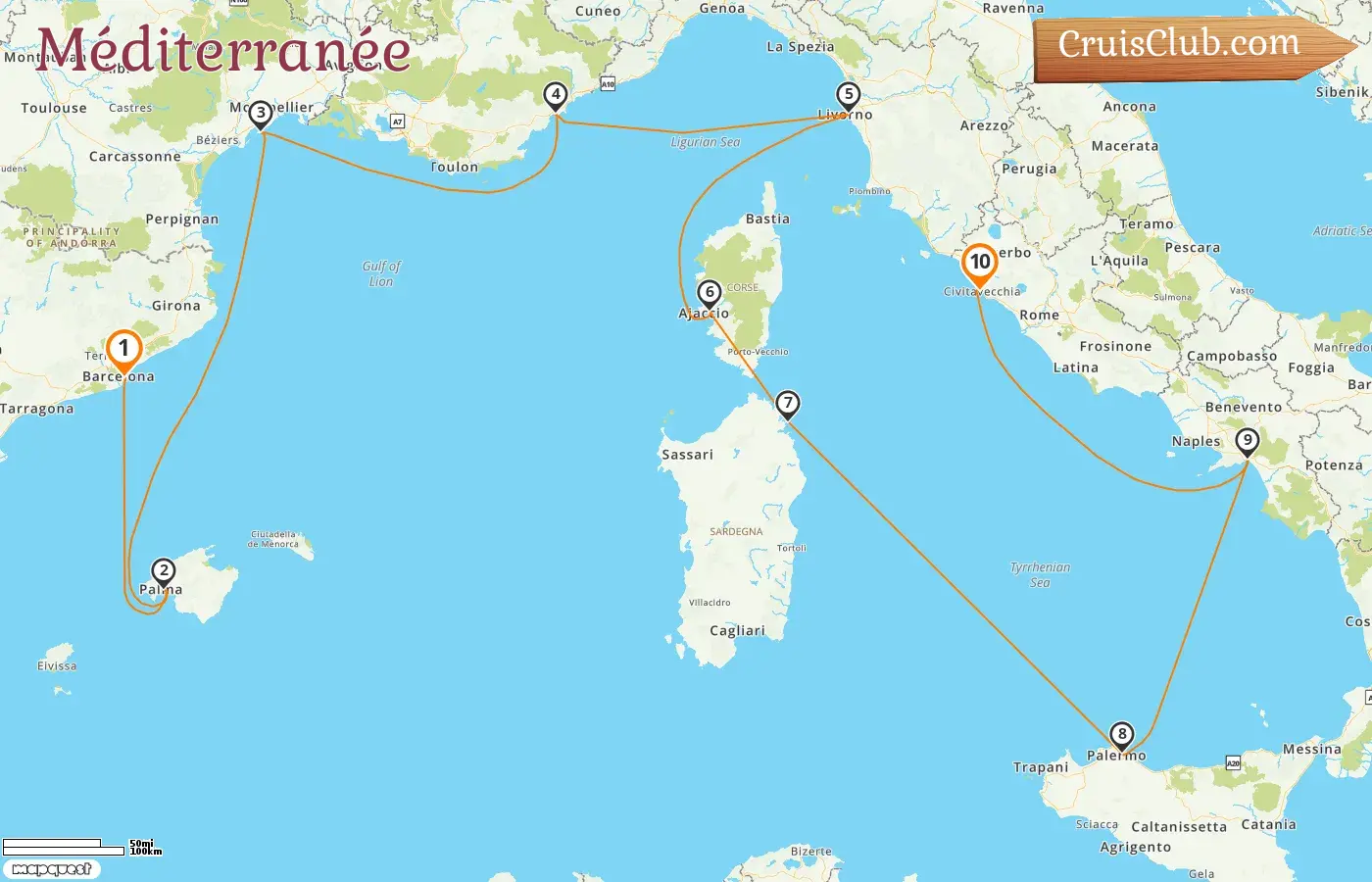 Croisière en Méditerranée de Barcelone à Civitavecchia à bord du navire Oceania Allura avec des visites en Espagne, en France et en Italie pendant 10 jours