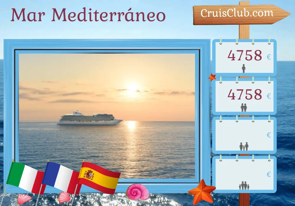 Crucero en el Mediterráneo desde Civitavecchia hasta Barcelona a bordo del barco Oceania Allura con visitas a Italia, Francia y España por 8 días