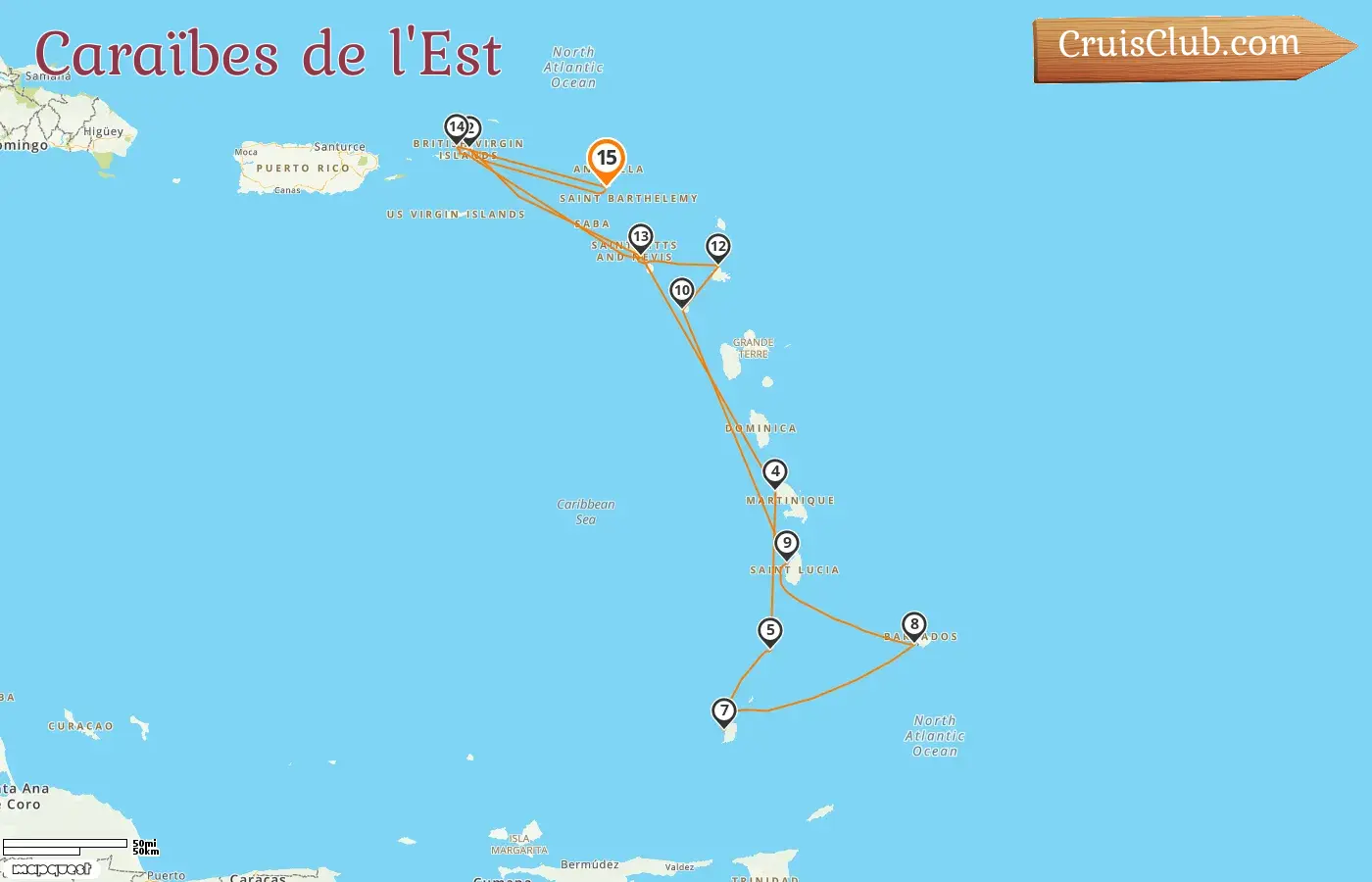 Croisière dans les Caraïbes orientales au départ de Saint-Martin à bord du navire Seabourn Ovation avec des visites aux îles Vierges britanniques, à Saint-Kitts-et-Nevis, à la Martinique, à Saint-Vincent-et-les-Grenadines, à la Grenade, à la Barbade, à Sainte-Lucie et à Montserrat pendant 15 jours