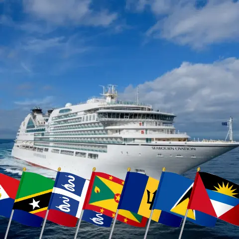 Cruise in the Eastern Caribbean from St. Maarten aboard Seabourn Ovation ship with visits to British Virgin Islands, Saint Kitts and Nevis, Martinique, Saint Vincent and the Grenadines, Grenada, Barbados, Saint Lucia, and Montserrat for 15 days