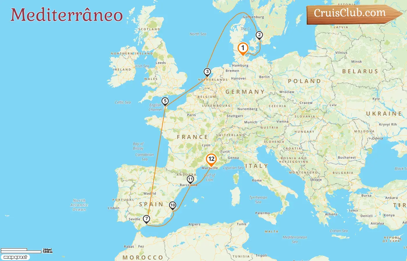 Cruzeiro no Mediterrâneo de Kiel a Marselha a bordo do navio MSC Euribia com visitas à Dinamarca, Holanda, França e Espanha por 12 dias