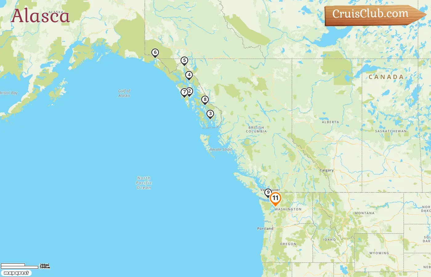 Cruzeiro no Alasca saindo de Seattle a bordo do navio Oceania Riviera com visitas aos EUA e Canadá por 11 dias