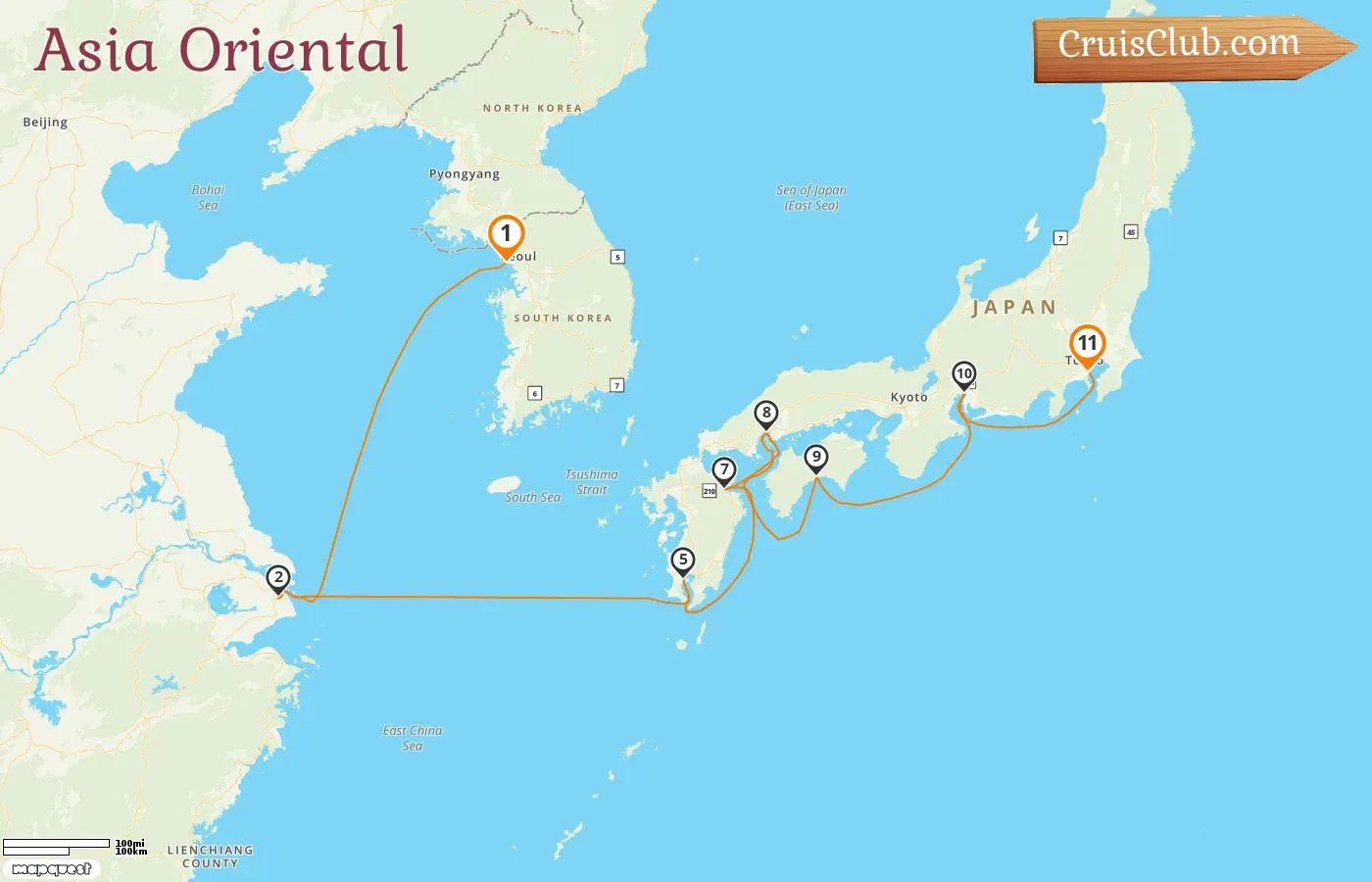Crucero por Asia Oriental de Incheon a Yokohama a bordo del barco Oceania Riviera con visitas a Corea del Sur, China y Japón durante 11 días