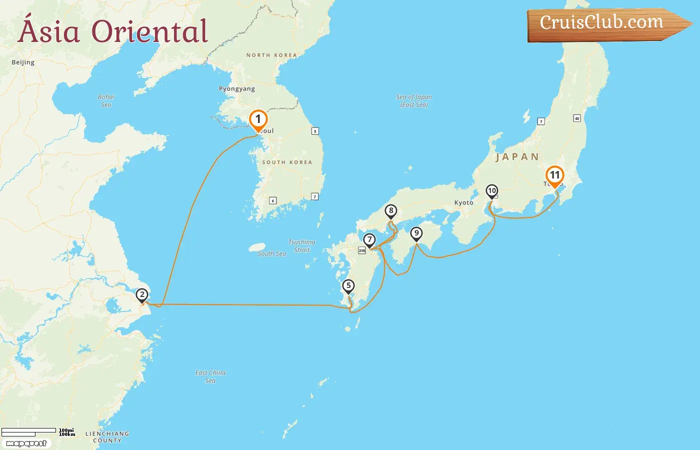 Cruzeiro no Leste Asiático de Incheon para Yokohama a bordo do navio Oceania Riviera com visitas à Coreia do Sul, China e Japão por 11 dias