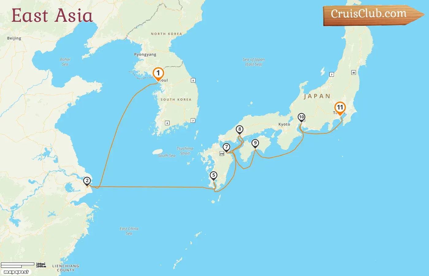 Cruise in the East Asia from Incheon to Yokohama aboard Oceania Riviera ship with visits to South Korea, China, and Japan for 11 days