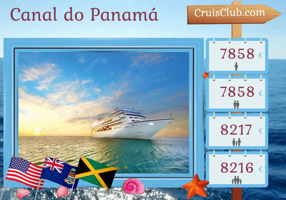 Cruzeiro no Canal do Panamá de Miami a Callao a bordo do navio Oceania Sirena com visitas aos EUA, Ilhas Cayman, Jamaica, Colômbia, Panamá, Equador e Peru por 15 dias