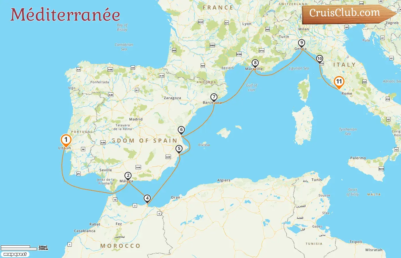 Croisière en Méditerranée de Lisbonne à Civitavecchia à bord du navire Oceania Allura avec des arrêts en Espagne, en France et en Italie pendant 11 jours